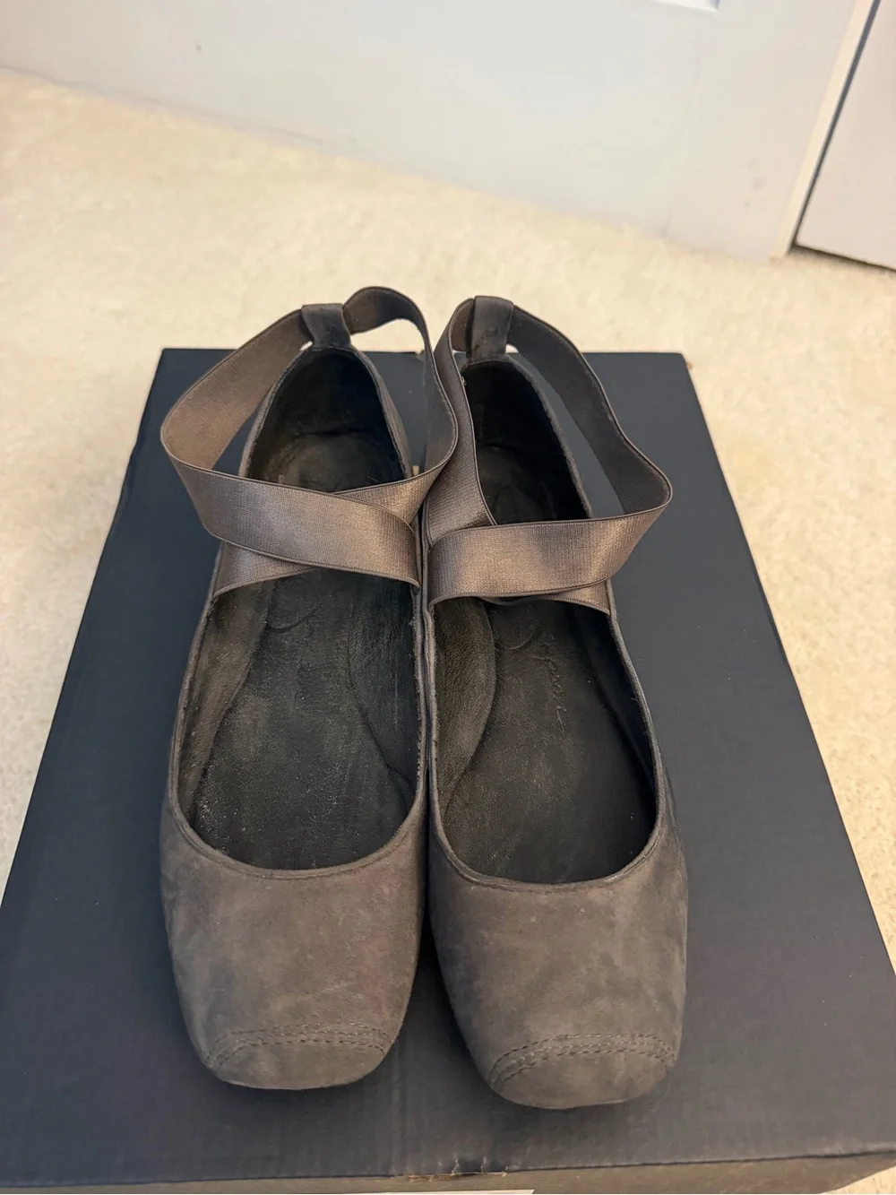 Jessica Simpson Gray Nubuck Cross-Strap Ballet Flats